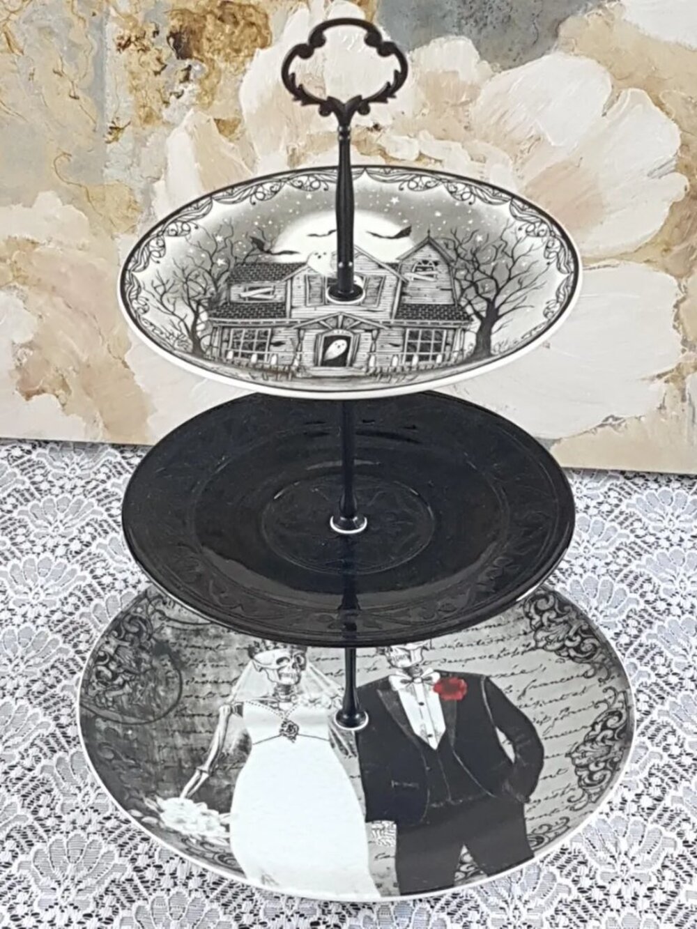 Spooky Halloween 3 Tier Cake Stand Gothic Skeleton Wedding Haunted House Decor